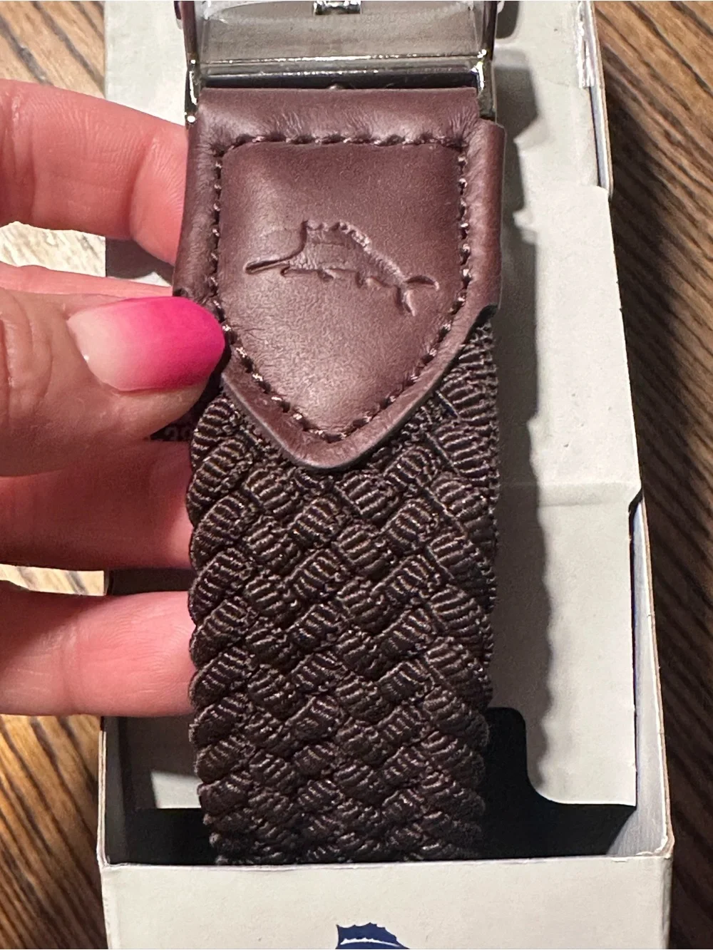 Tommy Bahama Brown Black Stretch Reversible Belt leather trim size L/XL 40-44